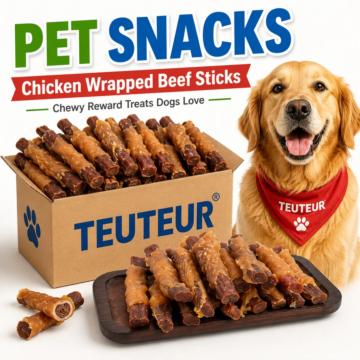 Chicken Wrapped Beef Stick Dog Treats for Small Medium Large Dogs, Long Lasting Chew Snacks for Puppy Training Rewards, High Protein Pet Treats with Duck and Chicken Flavor, Durable Dog Chews for Teddy Corgi Golden Retriever and Active Dogs