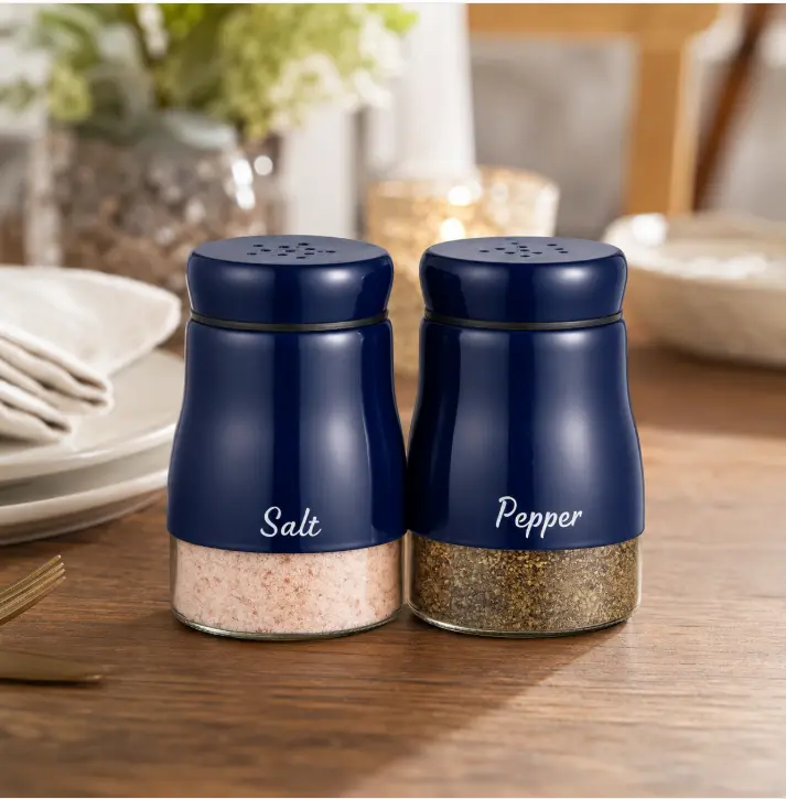 Navy Blue Salt and Pepper Shakers Set, Bivvclaz 5 Ounce Salt and Pepper Dispenser with Glass Bottom, Cute Salt and Pepper Shakers for Blue Kitchen Decor and Accessories