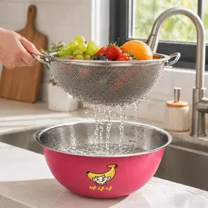 3-in-1 304 Stainless Steel Colander Set with Mixing Bowl & Small Cup, Durable Kitchen Strainer for Washing Fruits, Vegetables & Meal Prep