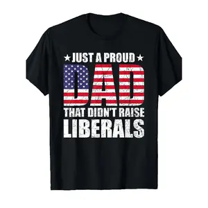 Men's Vintage Oversized Graphic T-Shirt - Proud Dad Anti-Liberal Funny Conservative Father's Day Gift, Republican Streetwear, 100% Cotton Soft Breathable Loose Fit Crewneck with American Flag Symbol
