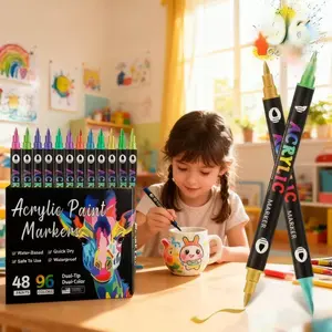 24/72/96 Dual Tip Acrylic Paint Markers Pens Set,Double Ended Drawing Art Pens For Rock,Ceramic,Wood,Canvas,Plastic,Glass,Stone,DIY Crafts Gift.Easter gifts, egg decorations Dual-Tip Professional color got ideal markers Colored activating  with magic  for