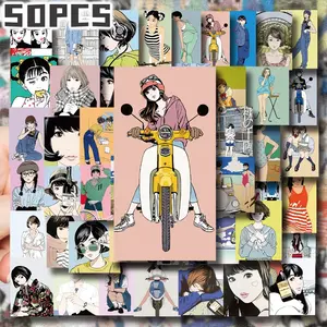 50PCS Cartoon Girl Aesthetic Stickers Pack, Cute Anime Style Illustration Vinyl Stickers for Scrapbooking, Journal, Planner, Album, Laptop, Water Bottle, Phone Case, DIY Craft Decoration, Gift Wrapping, Envelope Seals, Packaging Labels