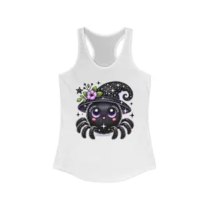 Witchy Racerback Tank, Black Spider Tank Top, Halloween Sleeveless Shirt, Happy Spider Witch Tee, Womens Racerback Tank, Cute Witch