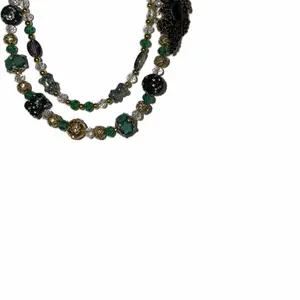 Green Emerald Bead Bag Chain with Mixed Beads & Gold Accents - Stylish Luggage Accessory, Emerald Beads