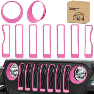 Grill Inserts fit for Jeep Wrangler Front Grille Inserts Headlight Cover Set for JL JLU Unlimited Sport SportS 2018 2019 2020 2021 2022 2023 Grille Bezels Trim Exterior Accessories Pink 9 Pcs