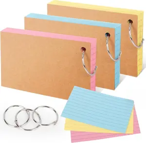 Colored Index Cards 150 PCS Flash Cards with Rings 3 x 5 Inch Lined Notecards for Studying Prepunched 3 Bright Colors Yellow Blue Pink Metal Rings for School College Office Home Memory To Do List