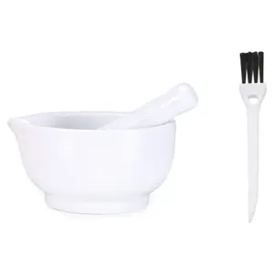 Mortar Pestle - 3.3inch Porcelain Mortar and Pestle, Ceramic Spice Garlic Herb Grinder Mixing Grinding Bowl, Crusher Set, Pills Crusher, Manual Spice Mill Blender with Brush-White