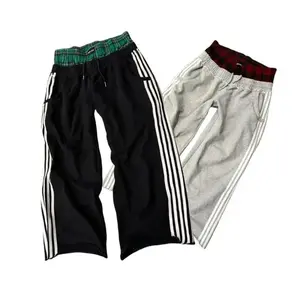 Sweatpants Side Three Bars Splicing Plaid Comfortable Loose Wide Leg Straight Sweatpants Street Tide Menswear Man Tractor Trouser Stripe