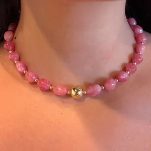 Protect Your Power Chakra Pink Green Gray Multicolor Jade Necklace with Gold or Silver Bead in Center