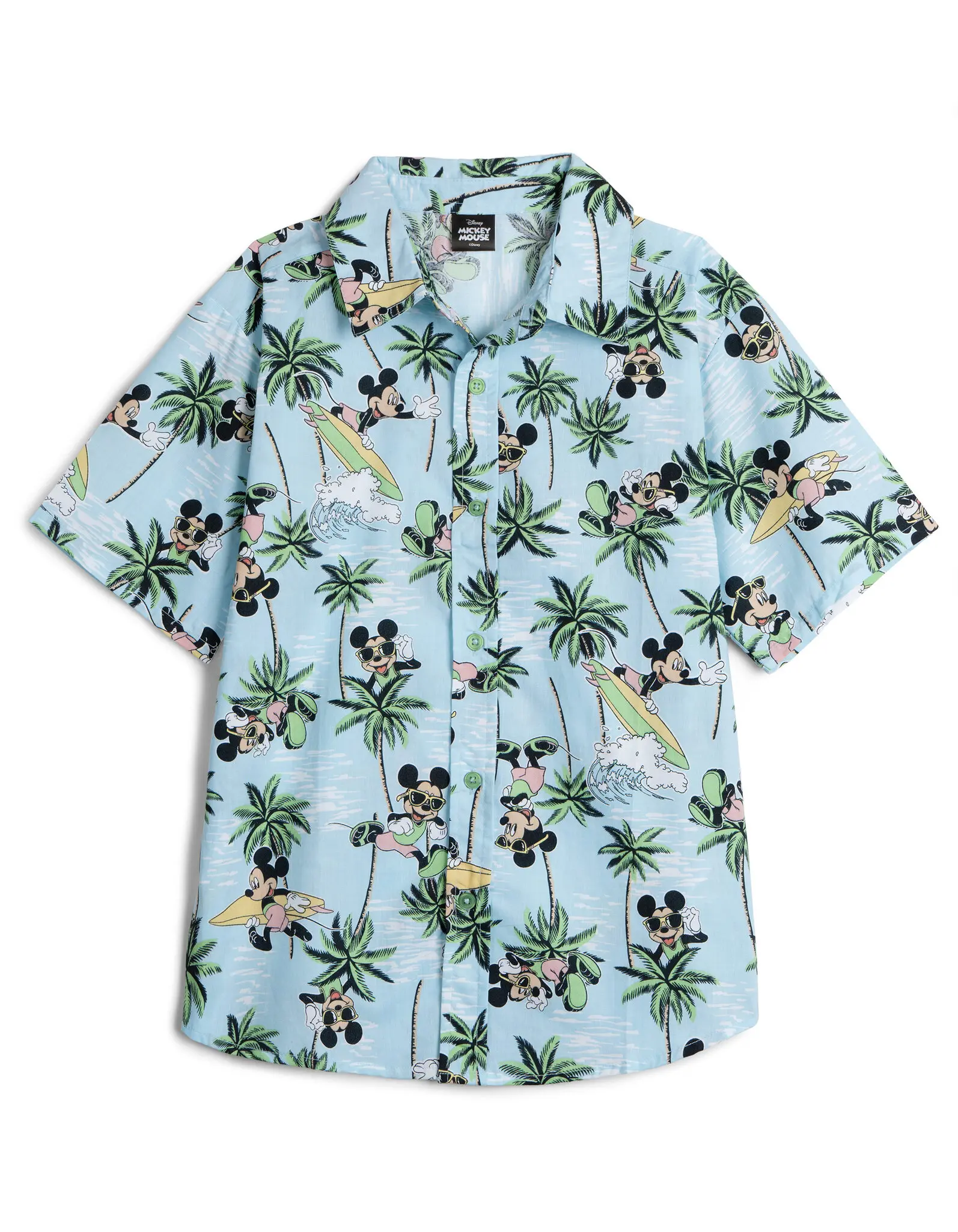 Disney Mickey Mouse Boys' Short-Sleeve Curved Tropical Button-Down Shirt, 3T-4T & 10-11 Years Sizes (Toddler to Big Kid), Breathable Fabric, Lightweight, Vibrant Graphics, Family, Basic, Cartoon Motif Boys' Shirts, 3 - 4 Years, Mickey Surf Blue, Officiall