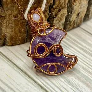 Amethyst & Blue Lace Agate Moon Wire Woven Copper Necklace~ For Purity, Peace, and Protection