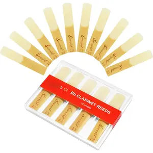 10 Pack Bb Clarinet Reeds with Plastic Box, Strength 2.5 Reeds for Clarinet, Thinner Reed Tip & Unfiled Cut for Easy of Play, Traditional Reeds for Clarinet Beginner and Player