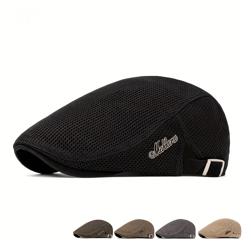 Men's Lightweight Breathable Mesh Summer Sun Hat - Retro British News Cap with PVC Coating, Adjustable Strap, 100% Polyester, Multiple Colors for Outdoor Activities, Hat for Sun Protection, Minimalist Logo Design
