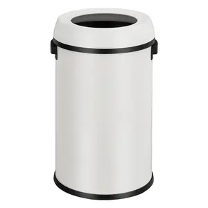 Heavy Duty 65L/17 Gallon Stainless Steel Trash Can, Fingerprint-Proof No-Lid Round Waste Bin for Home, Office, Restaurant - White
