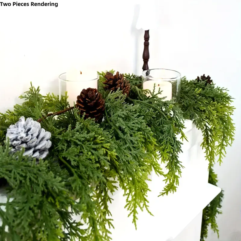 72" Lush Real Touch Winter Cedar Garland - Realistic Nature Decorative Greenery, Home Holiday Christmas Decor for Table Mantle Wall, Indoor Outdoor Use, Christmas Gift,back to school,back to school haul