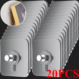 20 pieces of non-drilled and seamless ceramic tile hooks - Strong adhesive wall hooks, suitable for hanging photo frames without nails