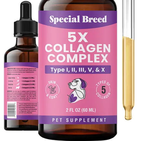 Premium Dog Collagen Supplement - 5 Types of Collagen (I,II,V,X) Liquid - Hip & Joint Care, Immune Booster - Supports Skin, Coat, Bones - Made in USA - 2oz