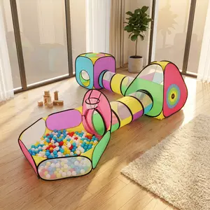 Apojungle 5-in-1 Pop-Up Kids Play Tent with Tunnels - Extra Large 106” Adventure Playhouse with Ball Pit & Dart Game, Breathable Mesh, Indoor & Outdoor Toddler Play Tunnel Set