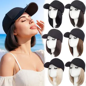 6inch Baseball Cap Bob Wig Staright Bob Hat Wigs Short Synthetic Hair Extensions For Women