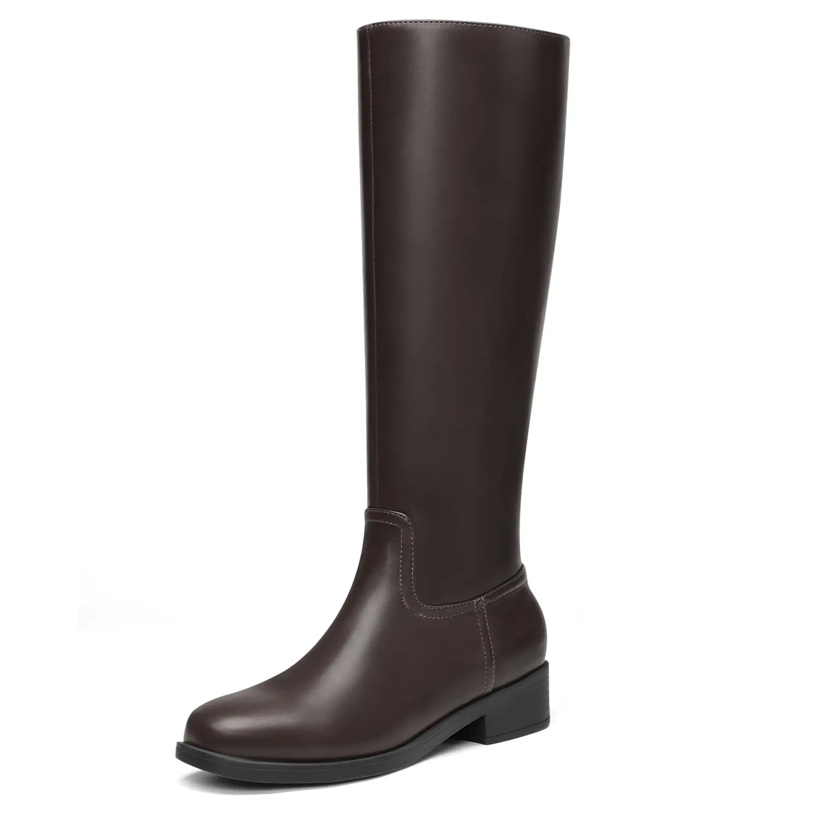Athlefit Knee High Boots Women Flat Chunky Heel with Square Toe Side Zipper Riding Tall Suede Boots for Women,shoes for back to school,back to school shoes