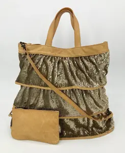 Pre-owned Valentino Canvas tote bags Red Gold Sequin Ruffle Tote