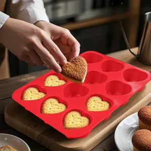 12-cavity Heart Shaped Silicone Cake Mold, 1 Count Non-stick DIY Baking Mold for Brownies, Cupcakes & Cake Pops, Easy Release, Food-grade Baking Mold, Silicone Cake Pan, Nonstick Cupcake Pans, Silicone Muffin Pan, Silicone Molds