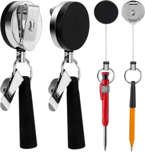 2 Pack Heavy Duty Retractable Pull Pen Pencil Holder with 23.62" Steel Wire, Flexible Silicone Pen Holder and Metal Pen Clip Ideal for Carpenters, Nurses, Construction Workers,Waitstaff