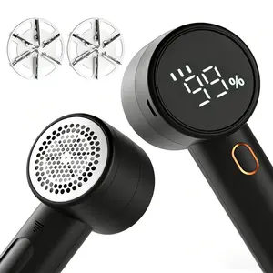 Rechargeable Electric Fabric Shaver Lint Remover with 3 Speeds 6 Leaf Blades Digital LED Display for Clothes Furniture Sweater Couch Blanket