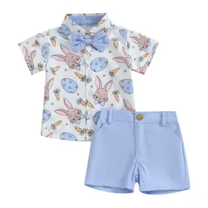 Toddler Baby Boy Summer Clothes Set Easter Bunny Short Sleeve Button Down Shirt Shorts Gentleman Outfits