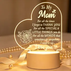 To My Mom Heart Rose Engraved Acrylic LED Night Light Sentimental Loving Gift From Child For Mother’s Day Birthday Holiday