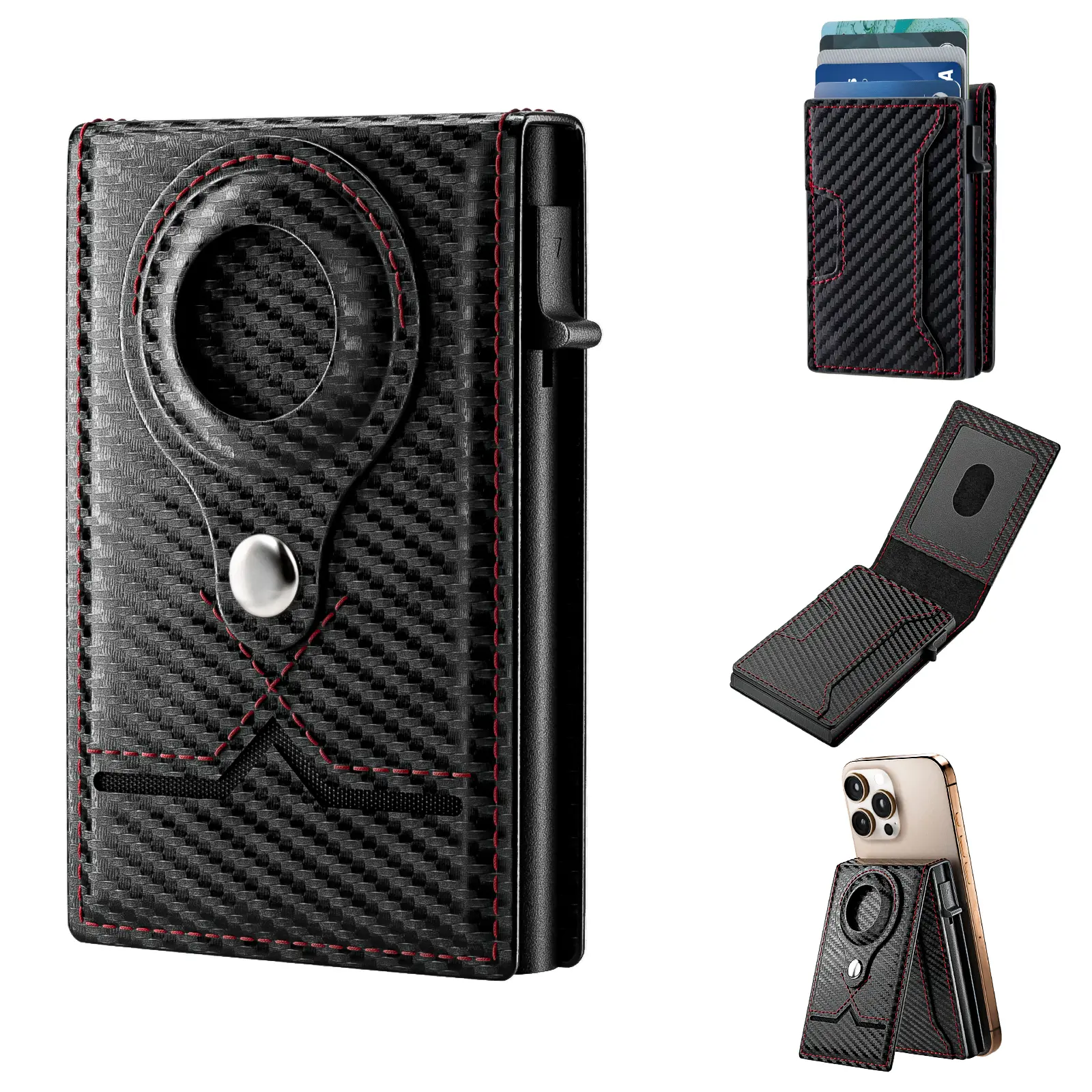 Magnet Card Smart Wallet with Stand for Men, Slim & Large Capacity, RFID Blocking, 9 Slots Credit Card Holder, Magnetic Phone Holder, Money Clip