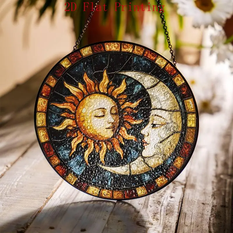 Sun & Moon Stained Glass SunCatcher Sun and Moon with Faces Light Catcher Window Hanging Home Decoration Gift