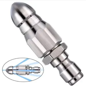 Stainless Steel Pressure Washer Drain Nozzle, Mini Compact Durable Drain Nozzle, High-Pressure Drain Spray Nozzle, Sewer Jet Nozzle, Quick Connect ¼ Inch (0.6 Cm), 5000 Psi