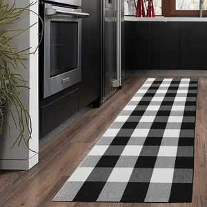 Buffalo Check Runner Rug (24 x 71 Inches),Hand-Woven Buffalo  Runner Rugs,  Checkered Outdoor Rugs for Kitchen/Living Room/Bathroom/Laundry Room