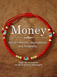 1 pc Boho Red Crystal Beaded Bracelet With Gold Accents And Blue Evil Eye - Attracts Wealth, Ideal Gift For Friends And Family, Elegant Vintage Style, All Season Charm, Jewelry Bracelet Design