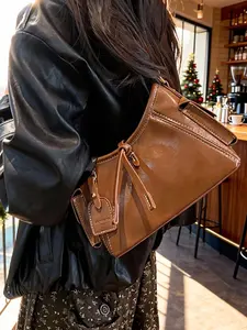 English Style Women's Shoulder Bag, New Forest Retro Oil Leather Handbag, Simple Elegant Crossbody Bag for Outdoor Use