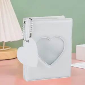 Heart-Shaped Hollow Kpop Photo Card Binder Mini Album with 32 Pockets Portable Collecting Book for Kpop Fans Pink Decor Pastel Design Elegant Style Decoration