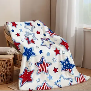 1pc Red White & Blue Stars Throw Blanket - Lightweight Soft Bedspread Suitable for Sofa, Bed, Travel, Camping - Contemporary - Comforter with Independence Day, Gift for 4th of Events