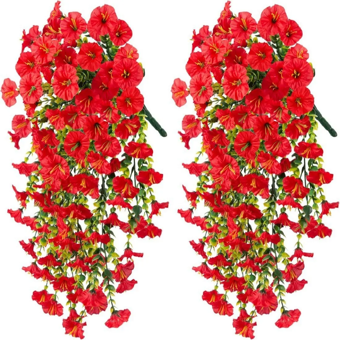 8pcs Artificial Hanging Flowers, Decorative Flowers, Fake Flowers Outdoor, Faux Morning Glory with Eucalyptus Leaves, UV Resistant Realistic Plants for Home Garden Decor, Multi-Color, Decoration Items, Outdoor Patio Decoration