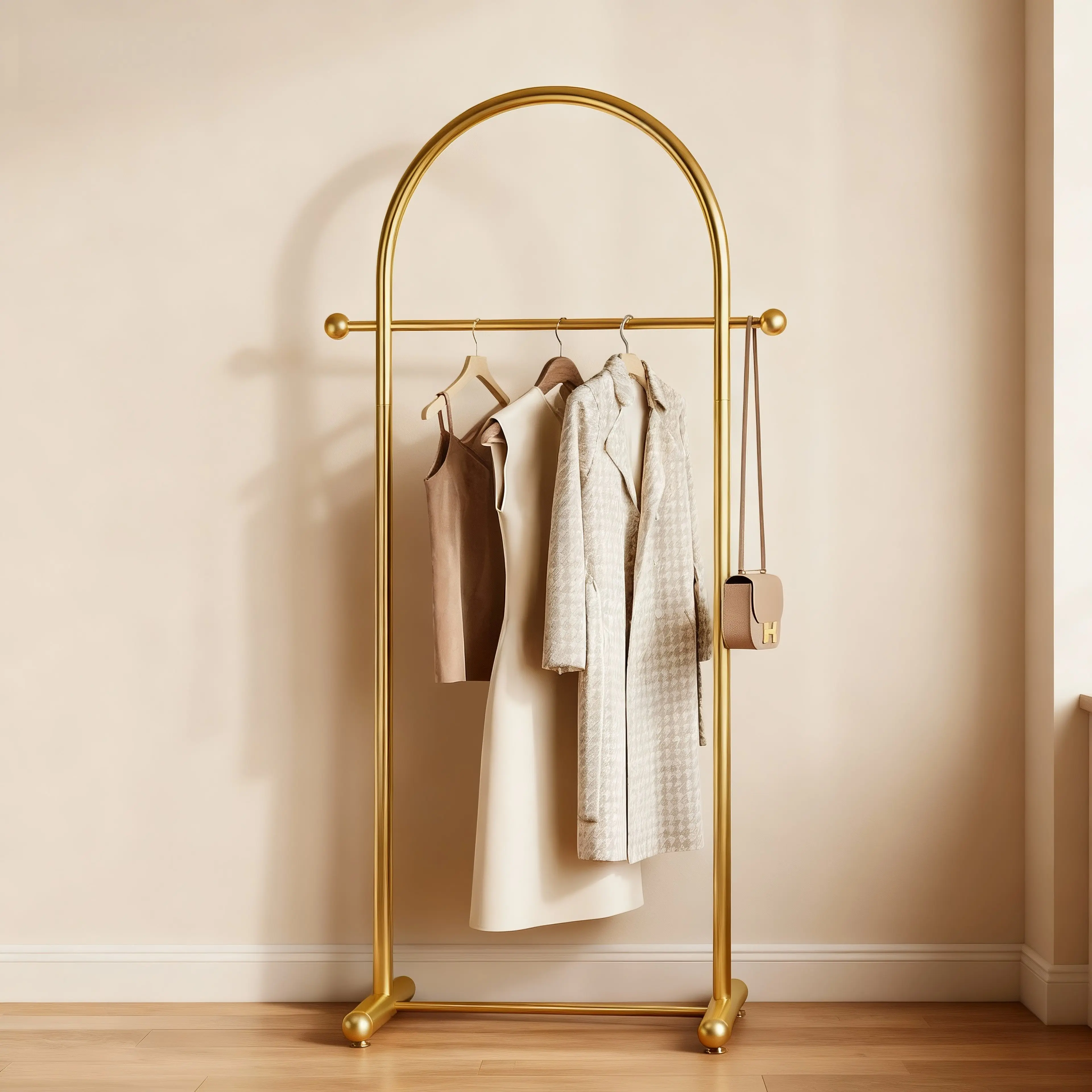 Metal Small Clothes Rack Arched Shape Gold Clothing Racks for Hanging Clothes Heavy Duty Garment Rack for Small Spaces Modern Coat Rack Stand for Entryway Bedroom