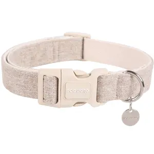DOGWONG Soft Cotton Hemp Dog Collar, Heavy-Duty Adjustable Pet Accessory for Small Medium Large Dogs