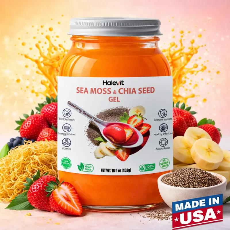 Halevit Premium Sea Moss Gel & Chia Seeds Vegan Superfood High Iodine Fiber Rich Omega-3 Natural Antioxidant Supports Immunity Digestion Made in USA - Healthcare