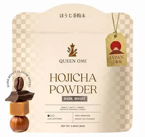 Queen Omi Organic Hojicha Powder - 100% Japanese Roasted Green Tea | Organic Low Caffeine Coffee Alternative Antioxidant-Rich Smooth Nutty Flavor 80g Matcha Latte Caramel
