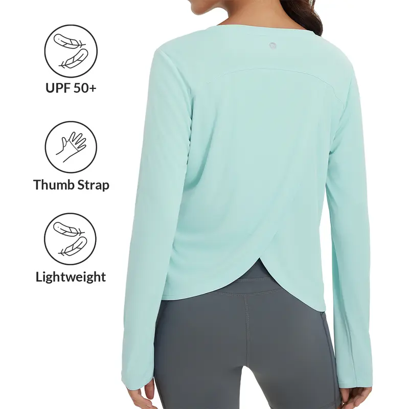 baleaf Women's Sun Protection Long Sleeve Workout Tops UPF 50+ Athletic Shirts Split Back Running Gym Quick Dry Lounge Workout Daily
