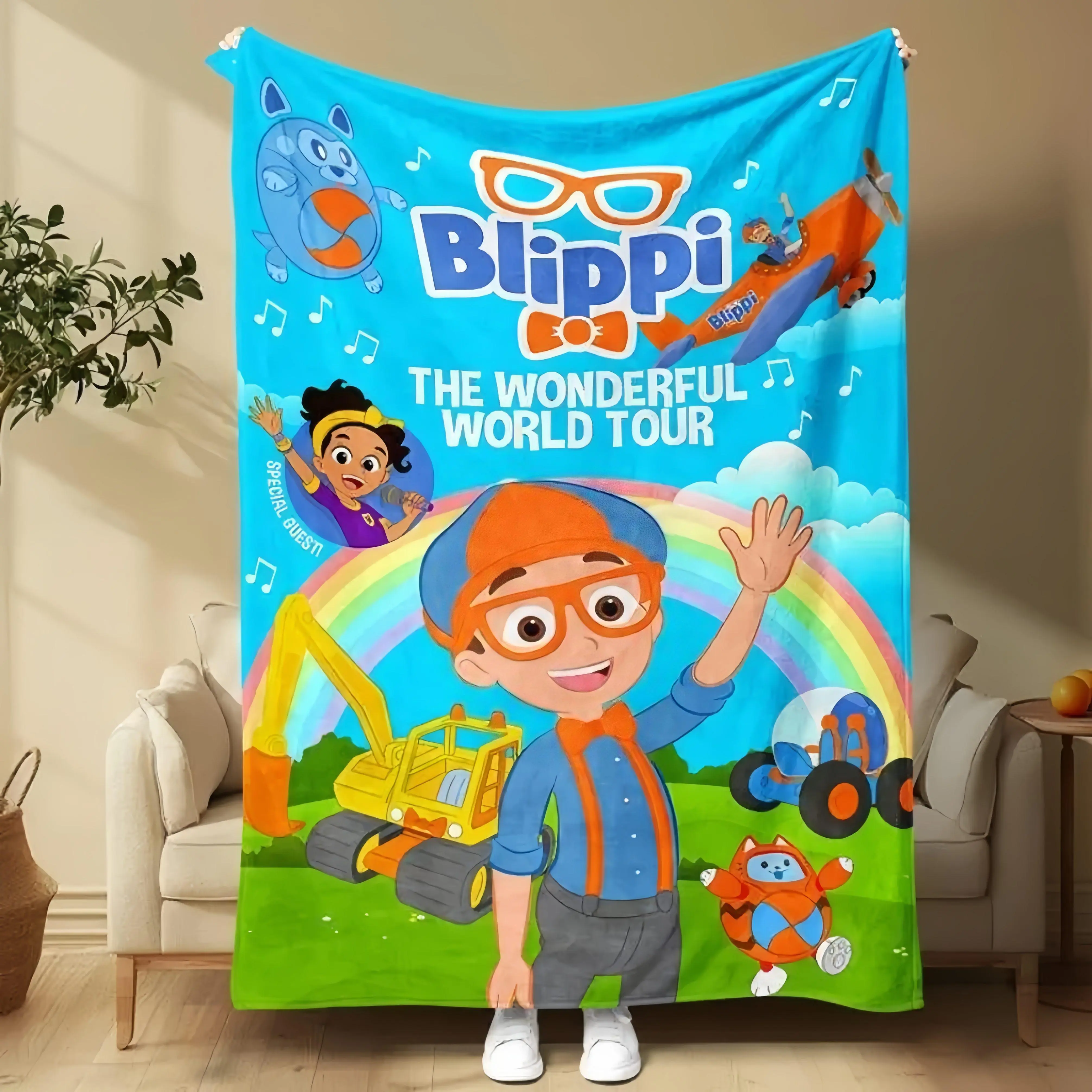 Blippi Plush Blanket for Kids - Soft Warm Learning Throw for Children Home Decor Halloween Christmas Gift Cartoon Blanket Halloween and Christmas Gifts
