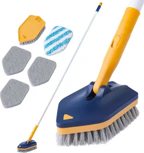 Tub Scrubber with Long Handle, 58" Extendable 3 in 1 Tub Cleaner Brush with Long Handle, No Scratch Shower Cleaning Brush for Bathtub, Bathroom Ceilings, Toilet, Kitchen, Floor