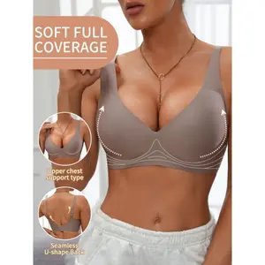 's /Push-Up Gel-Filled Bra - High Non-Padded Gel-Filled Cups, Wire-Free, Smooth Texture & Lift, Beige/ Nude Tones, Hand Washable, Solid Color Design, Detachable Padding, Push-Up & Lift Technology, Suitable for Small Bust Sizes (No Wire/Unde