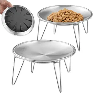 WROSWT Elevated Cat Bowls, Separable Dishes for Solo Use, 304 Stainless Steel Raised Cats Plates for Wet Food, Extra Wide Shallow Design for Whisker Relief, Non-Slip Silicone Base Kitten Feeder, 2 Set