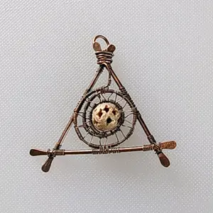 Abstract Wire Wrap with Stone Bead Handcrafted Triangle Design Unique Artisan Jewelry