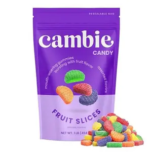 Cambie Fruit Slices Gummy Candy, 1 lb of Assorted Jelly Fruit Candy in Five Mouth-Watering Flavors - Cherry, Orange, Mint, Grape and Lemon, Soft & Gooey Texture